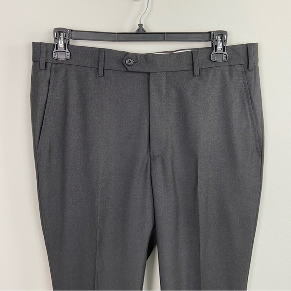 Santorelli Roma Flat Front Wool Dress Pants in Charcoal - Picture 3 of 13